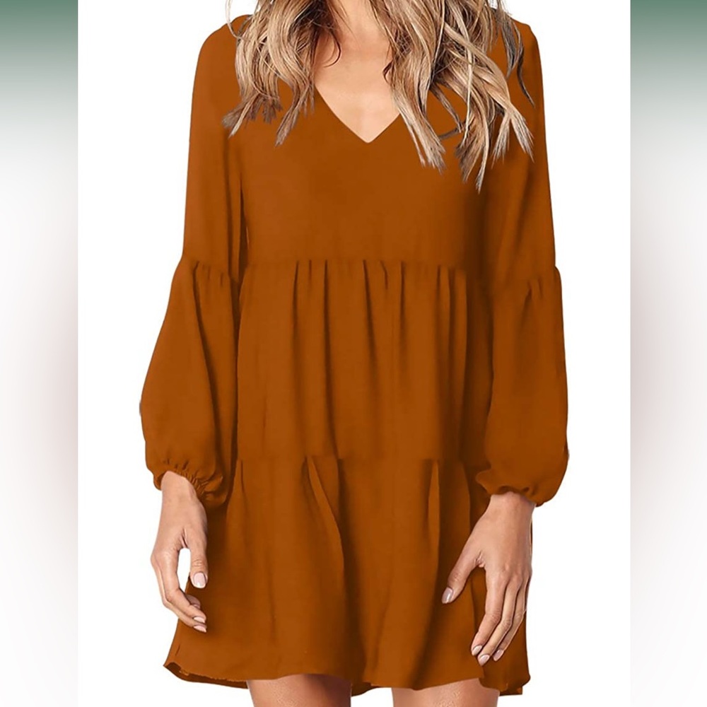 Amoretu Women Summer Tunic Dress V Neck Casual Loose Flowy Swing Shift Dress